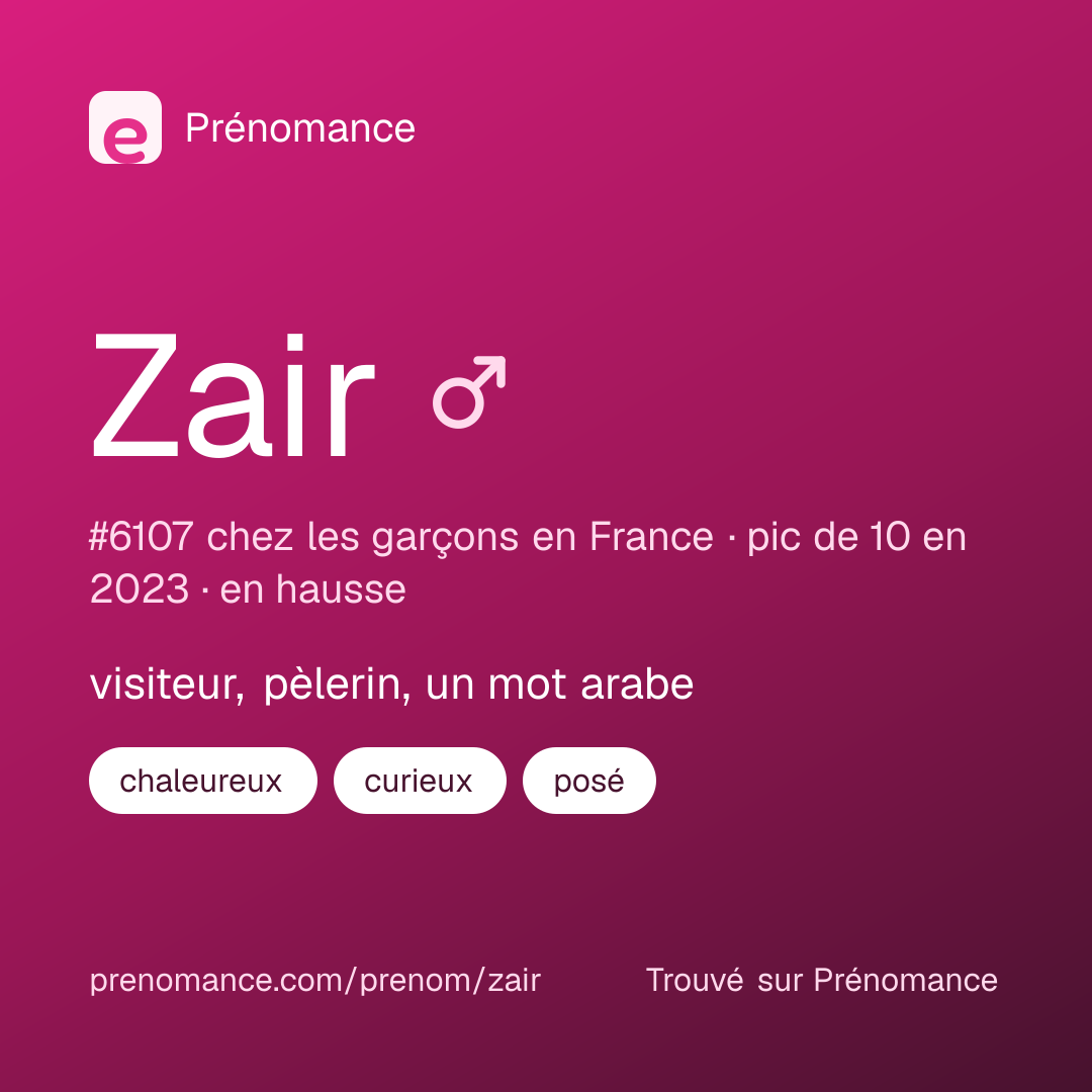 Carte de partage du prénom Zair