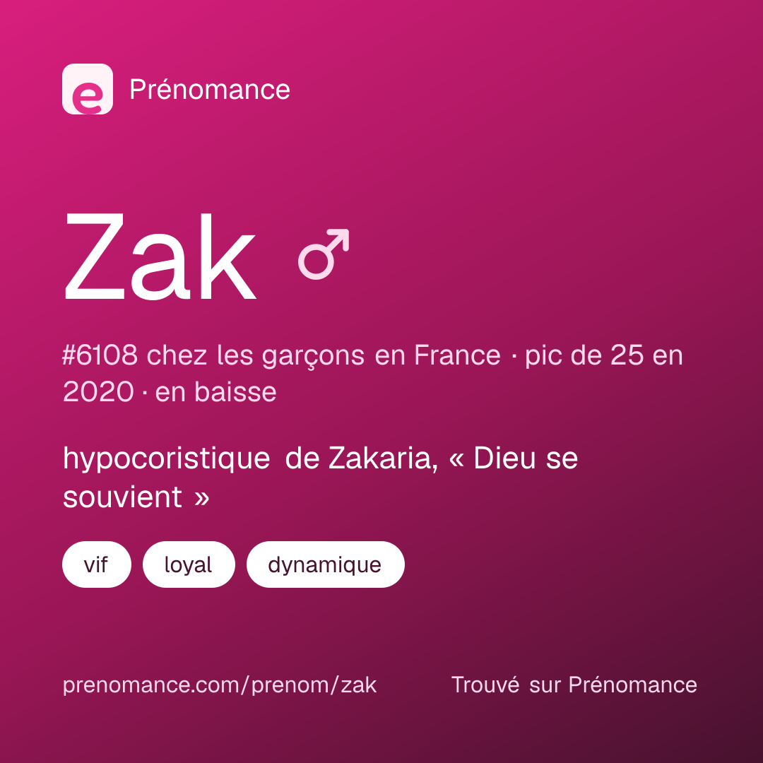 Carte de partage du prénom Zak
